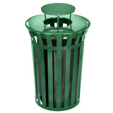 Outdoor Metal Slatted Receptacle with Rain Bonnet, 38 Gallon