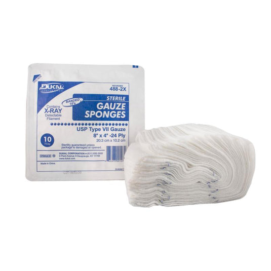 Sterile X-Ray Detectable Type VII Gauze Sponges 8" X 4", 24-Ply