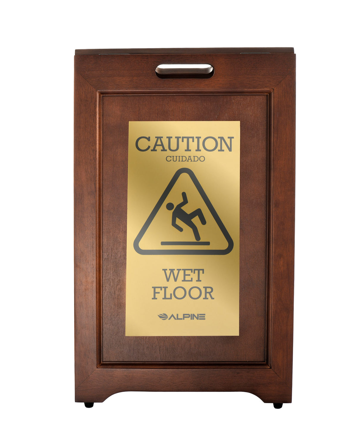 ALPINE INDUSTRIES 2-SIDED BRASS PLATED WET FLOOR SIGN