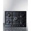 5-burner gas cooktop made in Italy in a black matte finish with sealed burners, cast iron grates, and wok stand; fits st