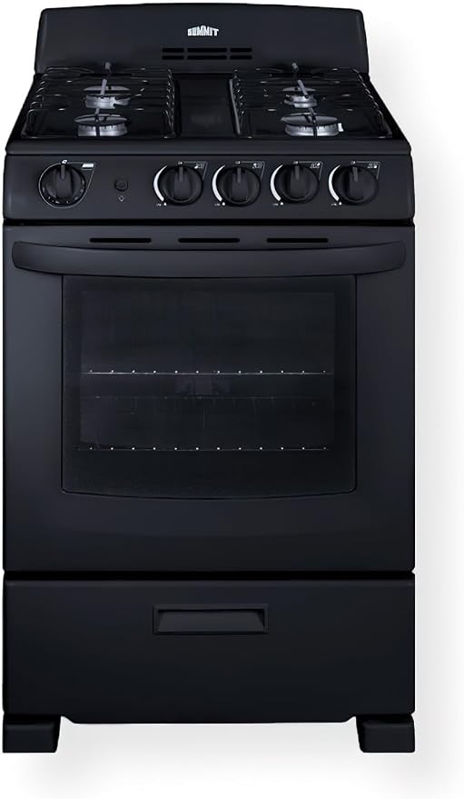 24" wide gas range in black with sealed burners