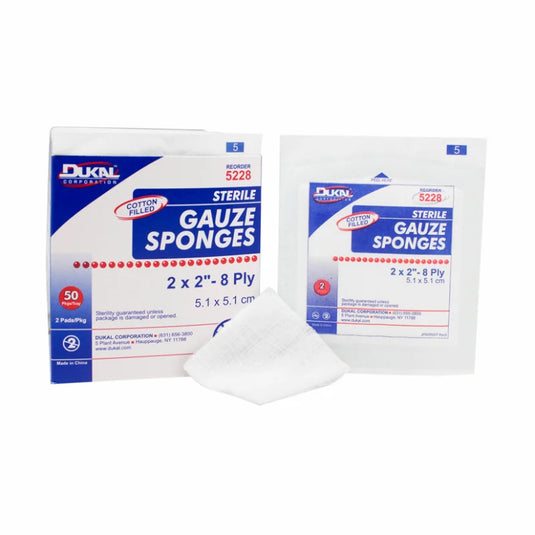 Sterile Cotton Filled Gauze Sponges 2" x 2", 8-Ply