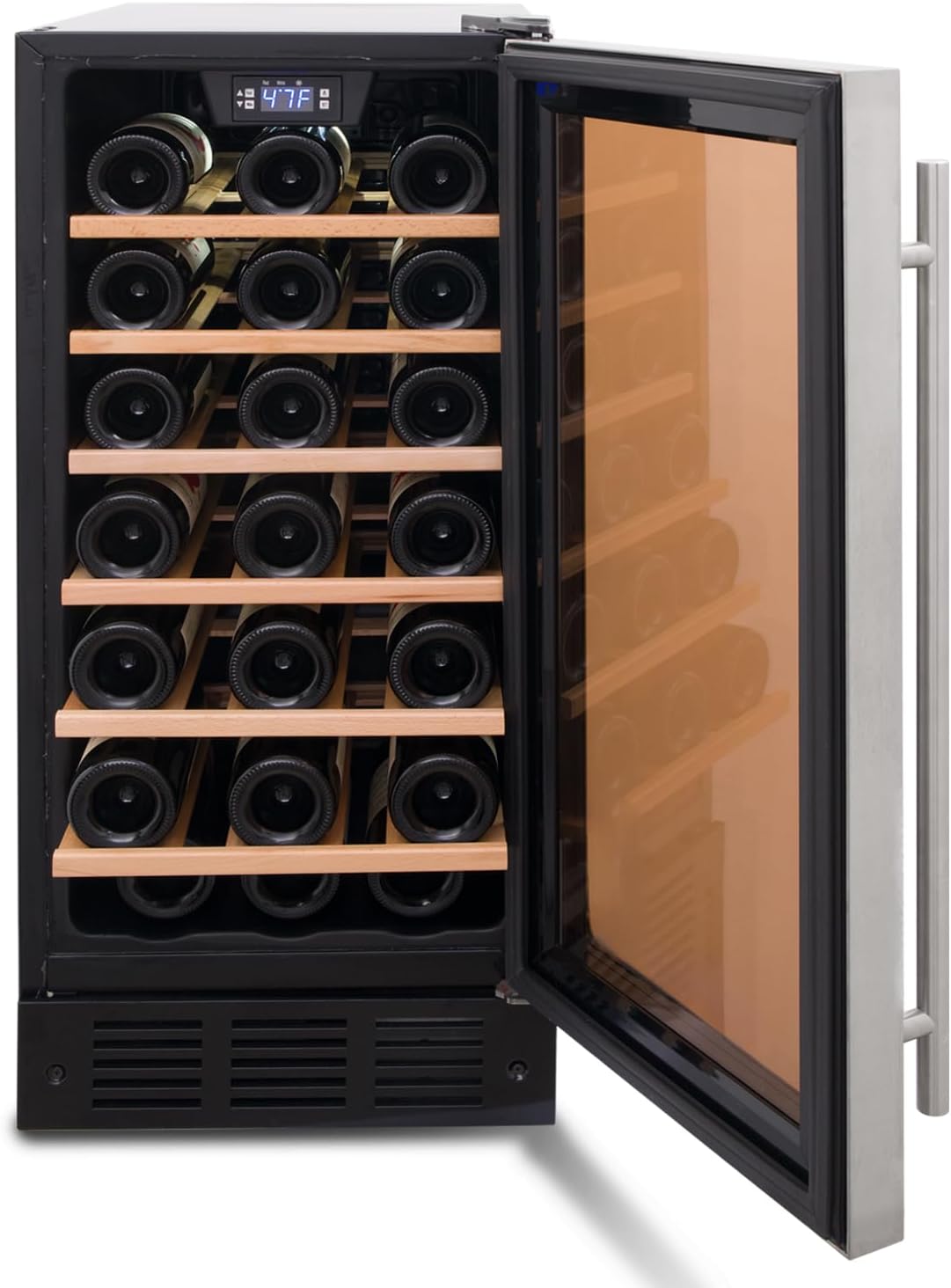 15" wide 33 bottle wine cellar for built-in or freestanding use, with digital controls and LED lighting