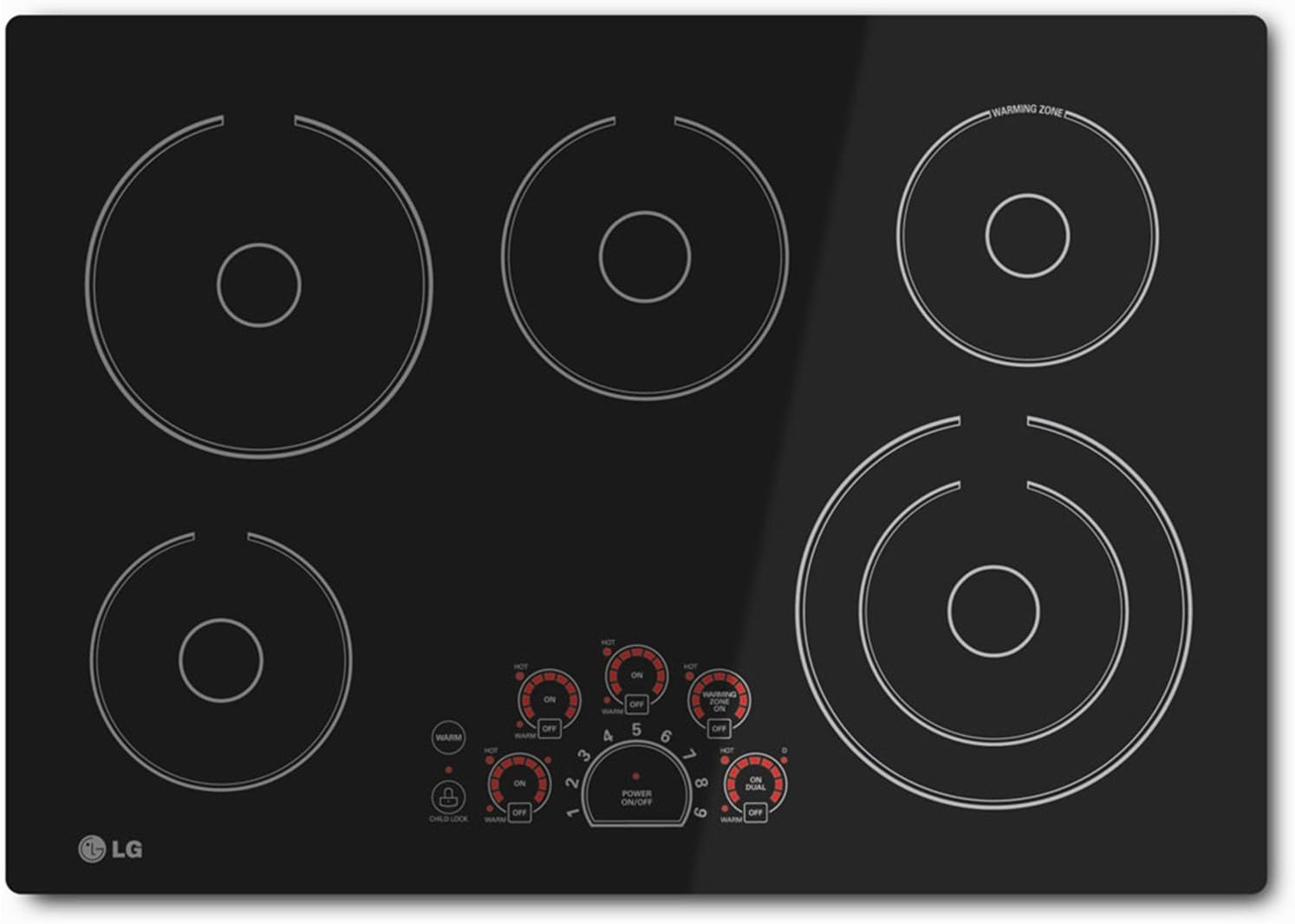 30" wide 5-burner smooth-top cooktop in black with touch controls
