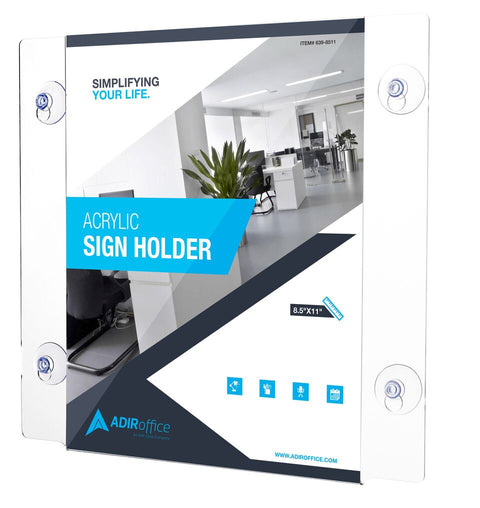 Acrylic Window Sign Holder with Suction Cups 8.5”x 11” 6, 12, 24, 36 Pack