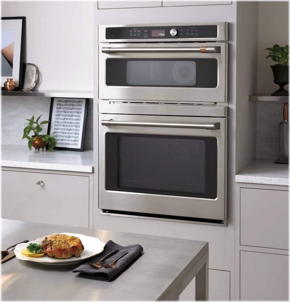 24" wide 115v built-in speed oven with convection, microwave, and standard oven settings in a stainless steel and glass