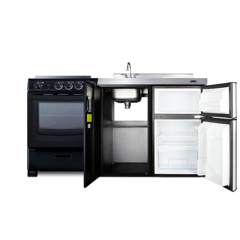 Accucold 63" wide Turnkey Kitchen with sink, cooktop, and refrigerator-freezer (Model CALDERAMN33I)