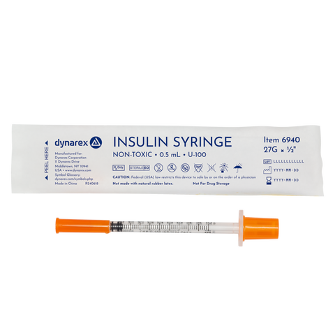 Dynarex Insulin Syringe - Non-Toxic - Individual Wrapped (Model 6940) (Case)
