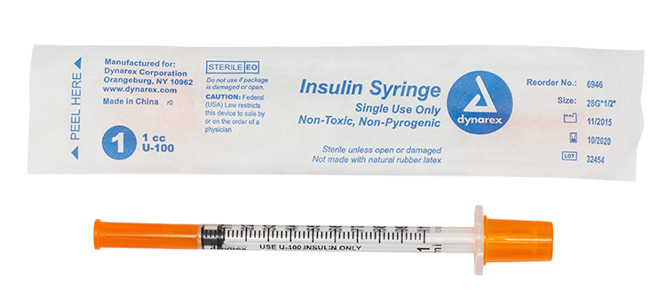Insulin Syringe - Non-Toxic - Individual Wrapped 28G, 1/2" Needle, 1 cc