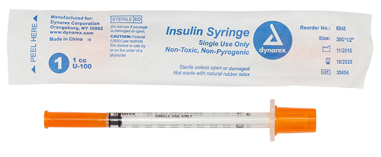 Insulin Syringe - Non-Toxic - Individual Wrapped 30G, 1/2" Needle, 1 cc