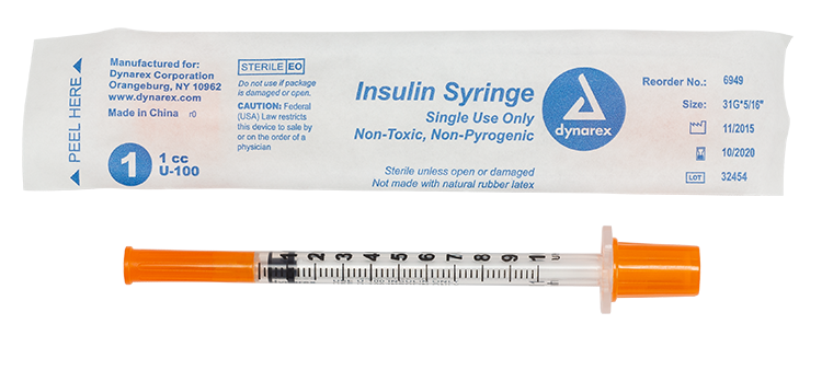 Insulin Syringe - Non-Toxic - Individual Wrapped 31G, 5/16" Needle, 1 cc