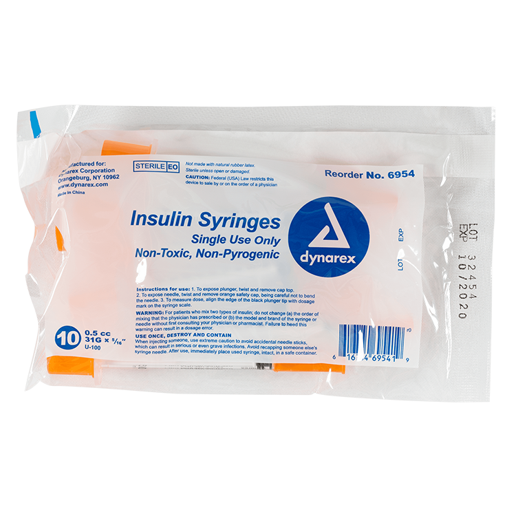 Insulin Syringe - Non-Toxic 31G, 5/16" Needle, 0.5 cc