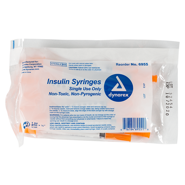 Insulin Syringe - Non-Toxic 27G, 1/2" Needle, 1 cc