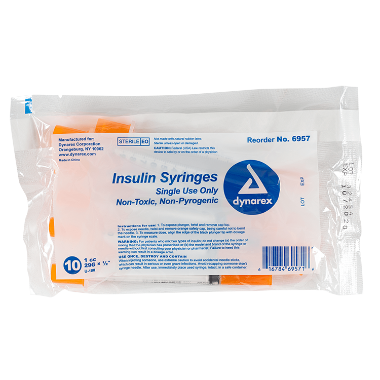 Insulin Syringe - Non-Toxic 29G, 1/2" Needle, 1 cc