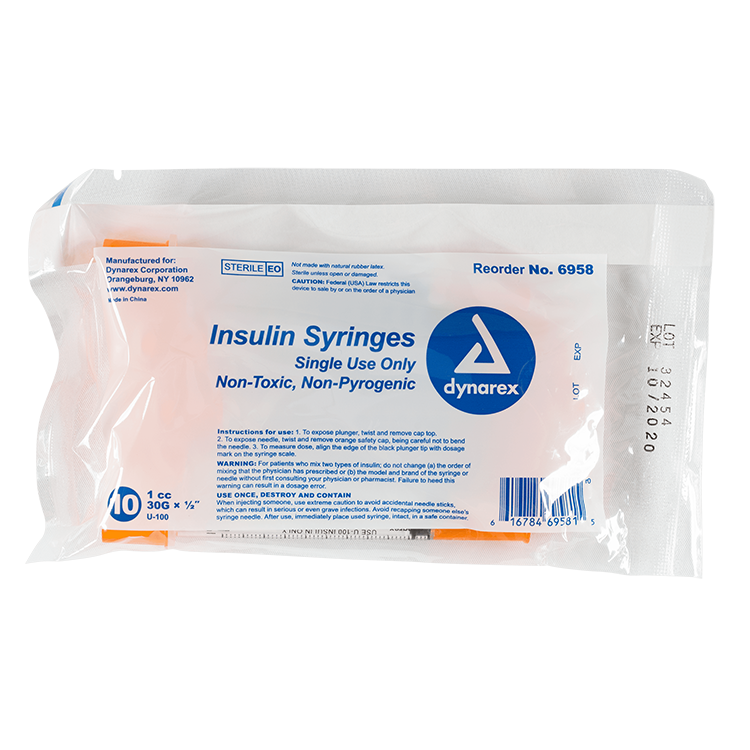 Insulin Syringe - Non-Toxic 30G, 1/2" Needle, 1 cc