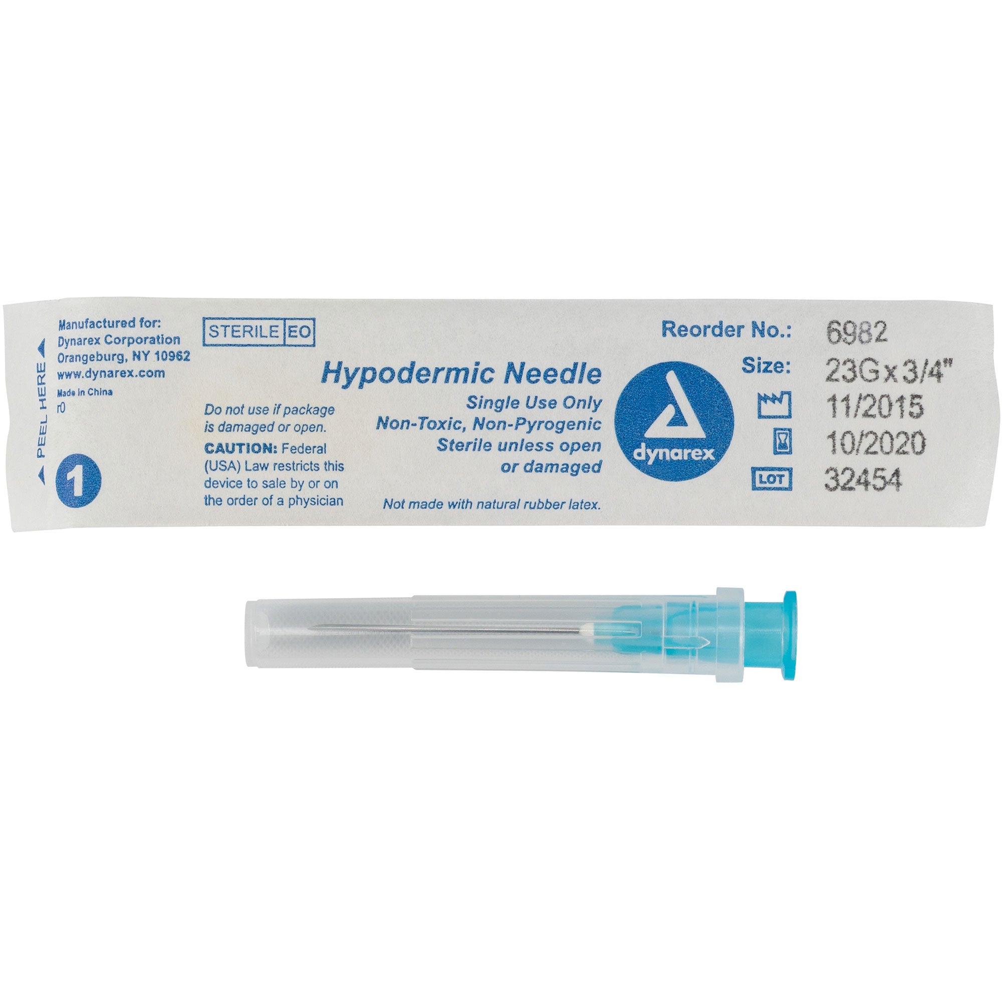 Dynarex Hypodermic Needle - Non-Safety 23G, 3/4" Needle