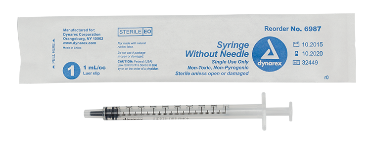 Dynarex syringe without needle 1 cc Luer Slip (Case 10/100)