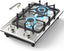 2-burner gas cooktop with sealed burners, stainless steel surface, and cast iron grates