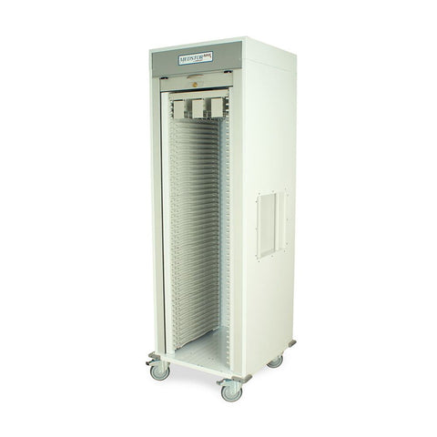 Harloff Medical Storage Cart: Single Column Cart with Key Locking Solid Front door, H+H Panels Give 49 Insertion Points