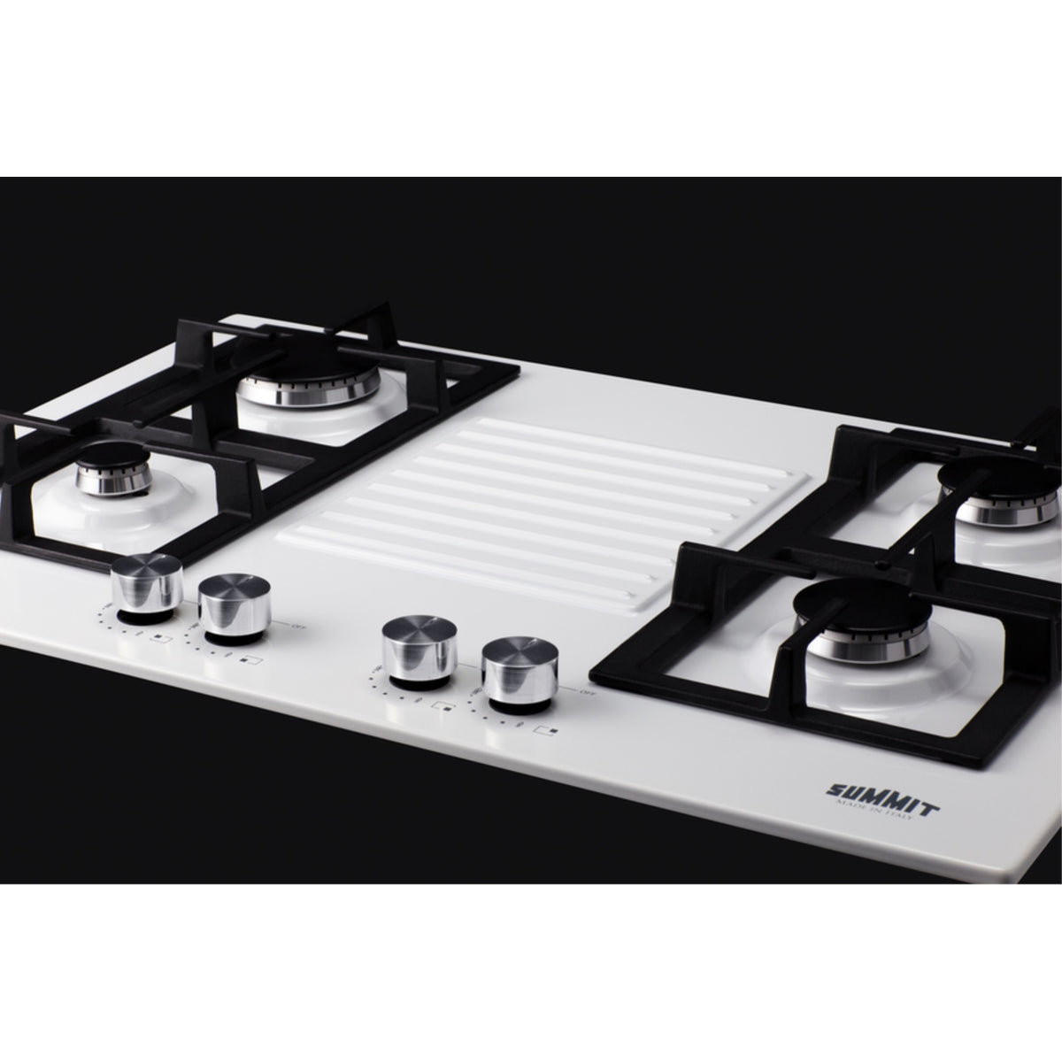Accucold 30" Wide 4-burner Gas Cooktop in White with Sealed Burners and Cast Iron Grates