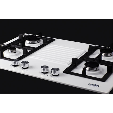 Accucold 30" Wide 4-burner Gas Cooktop in White with Sealed Burners and Cast Iron Grates