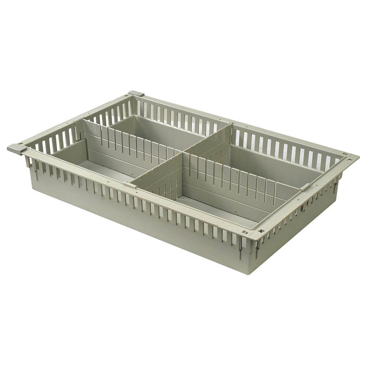 Harloff 4 inch Tray with 1ea 81035 Long Divider and 2ea 81039 Pull Out Stoppers
