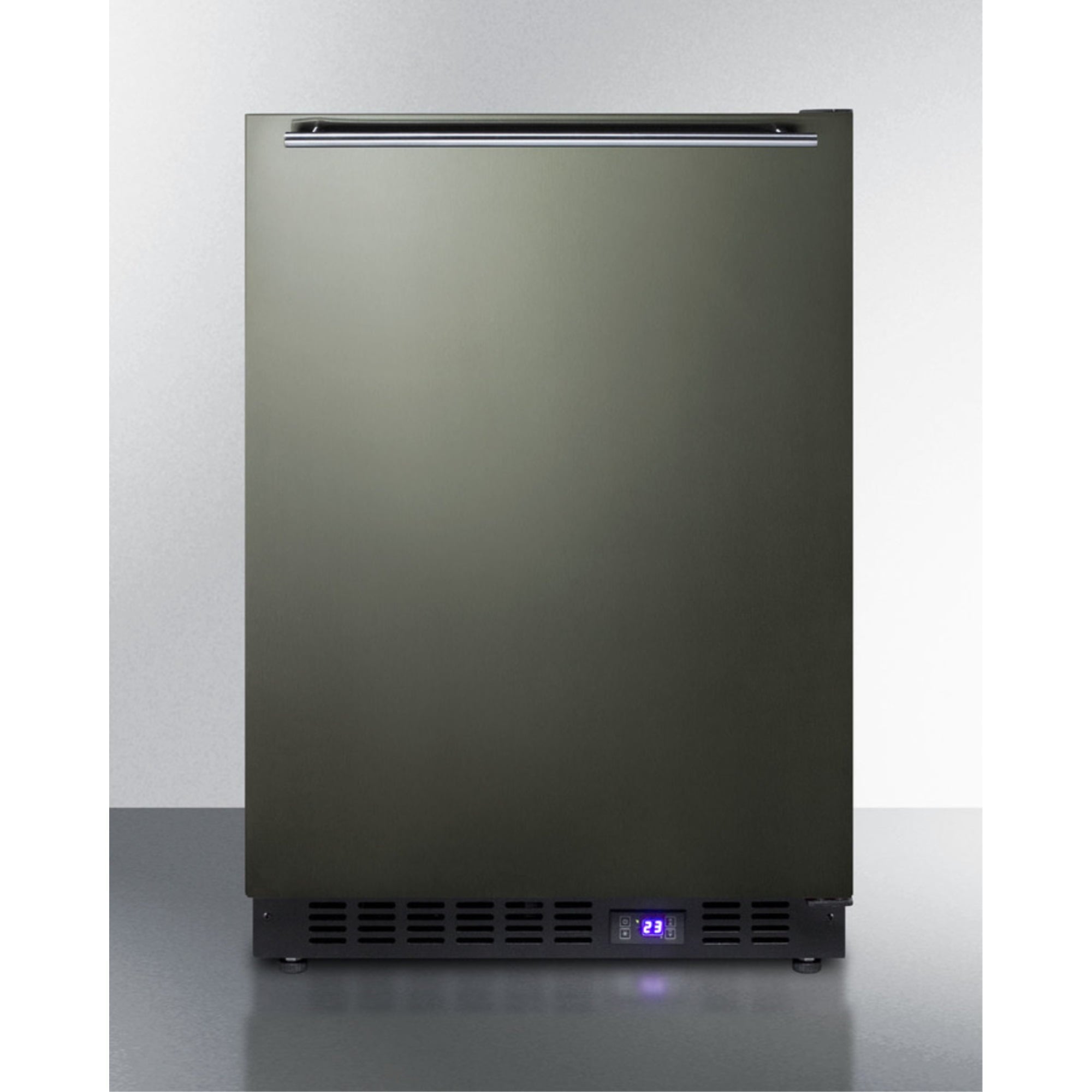 18" wide built-in undercounter frost-free freezer with black stainless steel door, lock, and digital thermostat