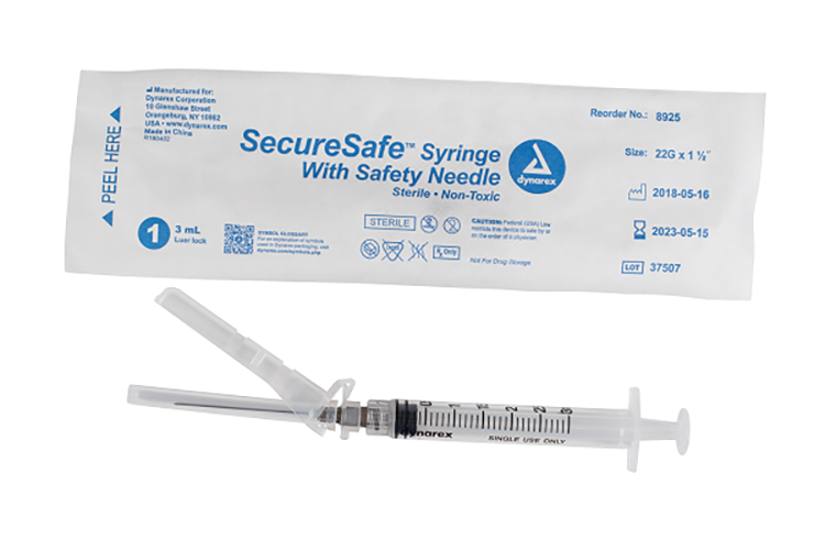 SecureSafe Syringe with Safety Needle, Luer Lock - 3 cc