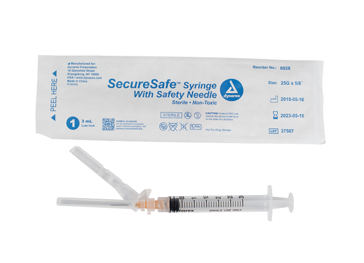 SecureSafe Syringe with Safety Needle, Luer Lock - 3 cc Main image