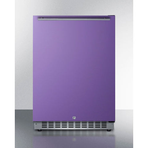 Accucold ADA height 24" all-refrigerator for residential use with lavender purple door, stainless steel handle, and