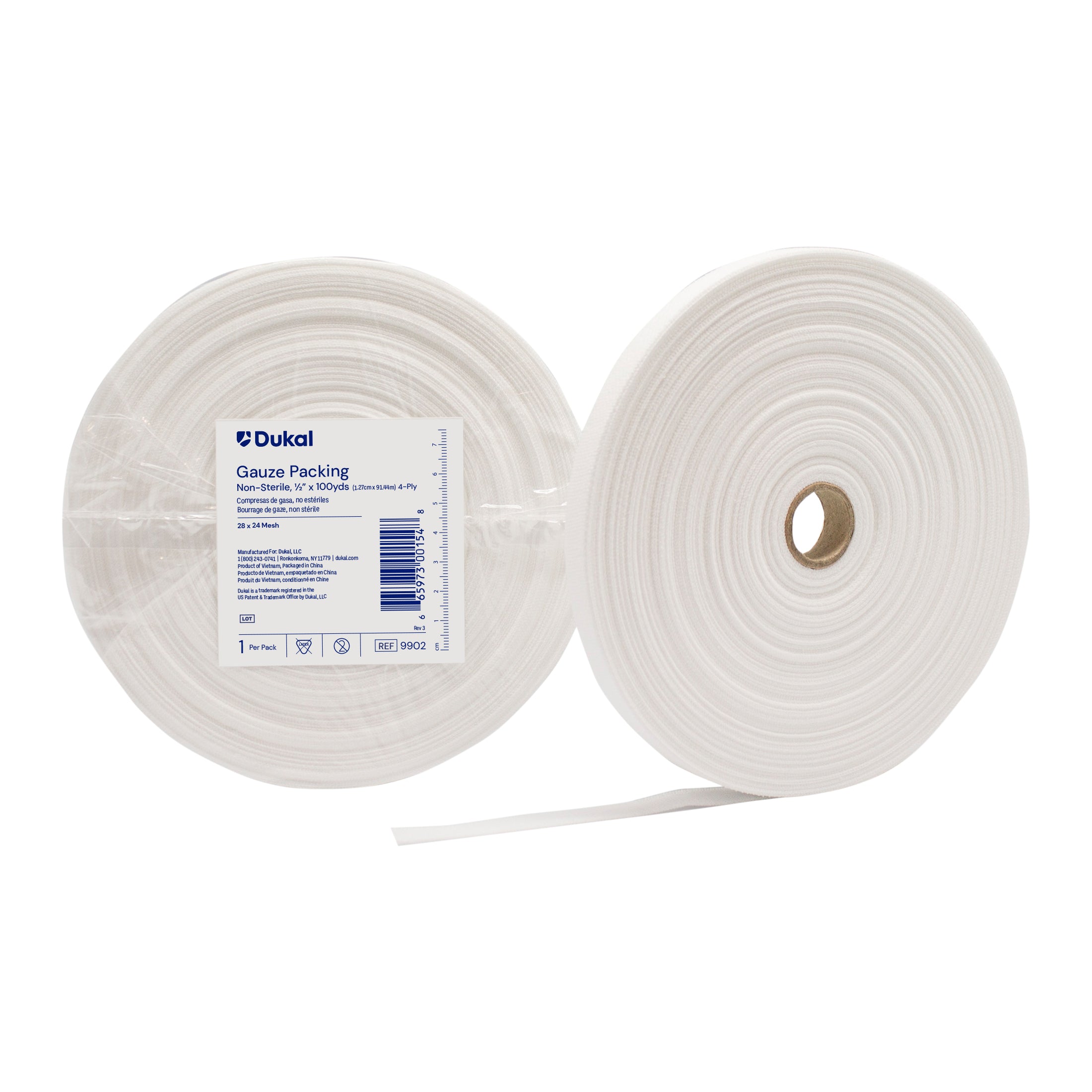 Non-Sterile Gauze Packing Roll 1/2" x 100 yd 4-Ply - 9902