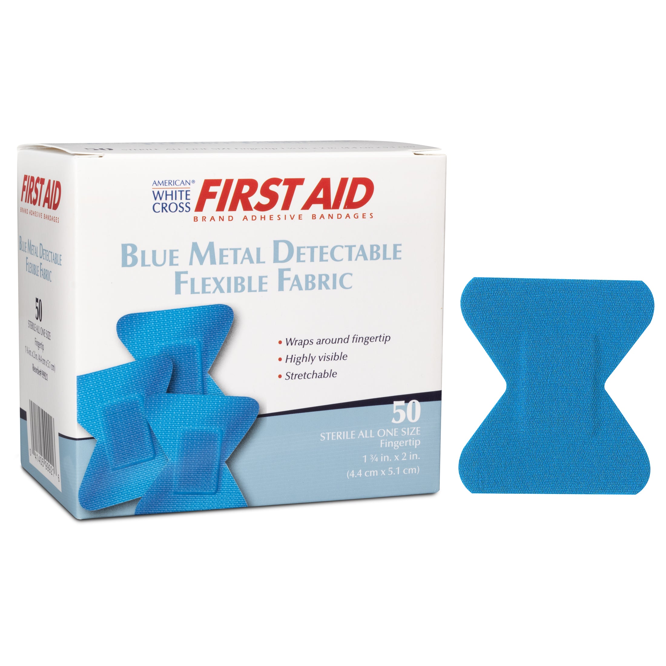 Metal Detectable Fabric Adhesive Bandages Fingertip 1-3/4 x 2 - 99921