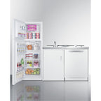 Accucold All-in-one combination kitchenette with full-sized refrigerator-freezer, dishwasher, sink, storage cabinet,