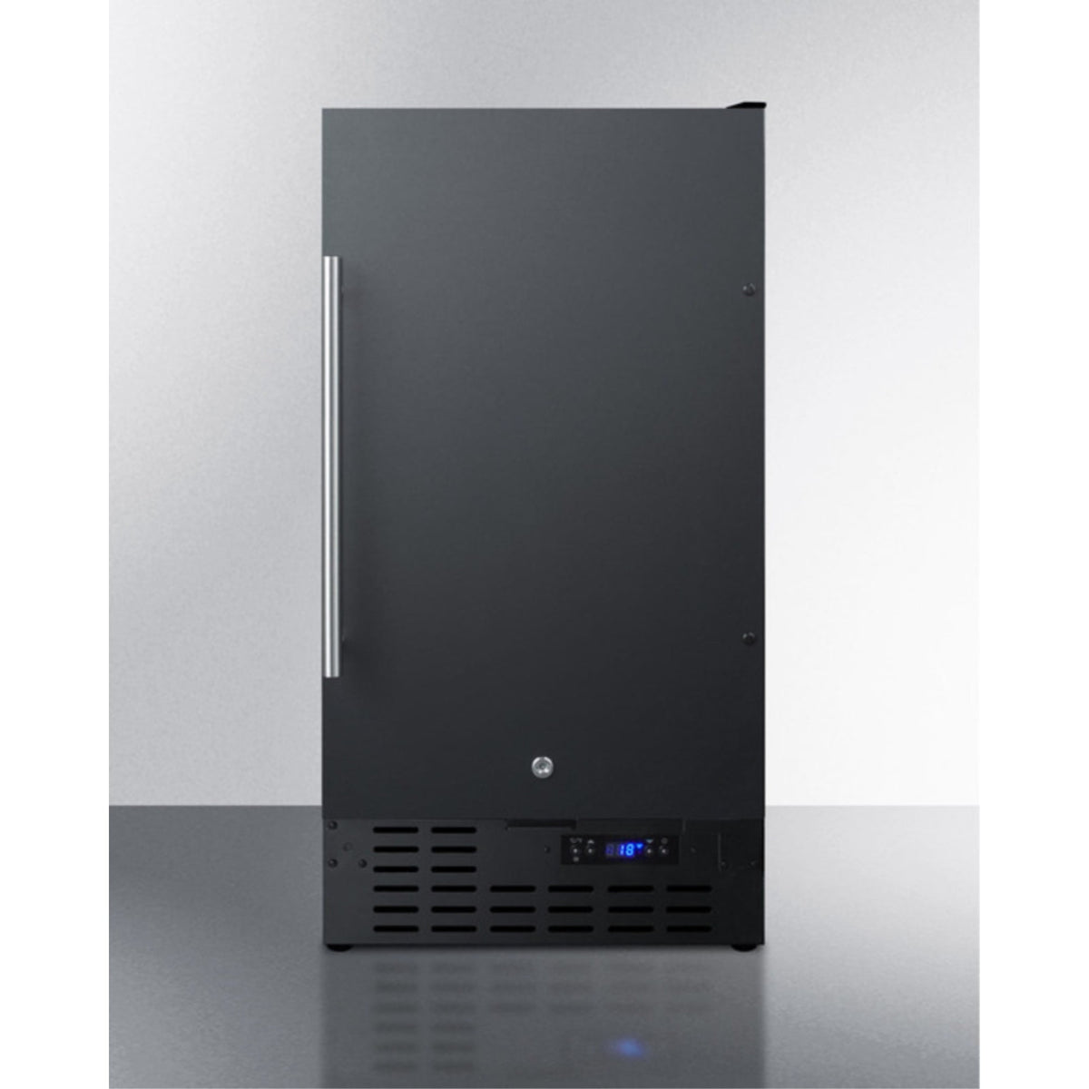 Accucold ADA compliant 18" wide frost-free freezer in black for built-in or freestanding use, with integrated door