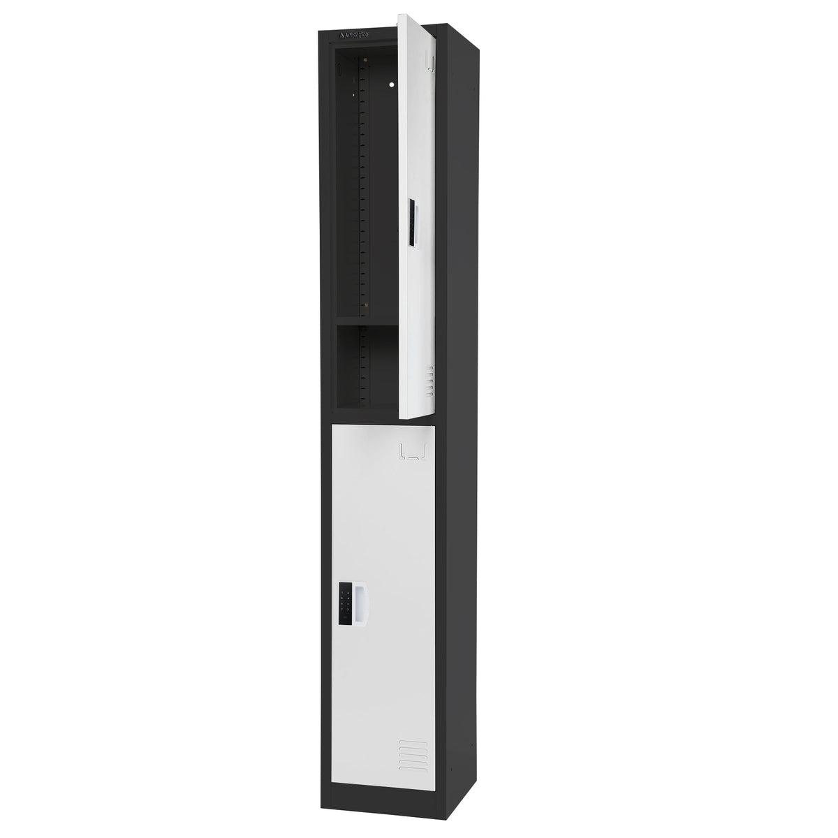 72" H x 12" W 2-Tier Steel Storage Locker with Digital Lock, Black