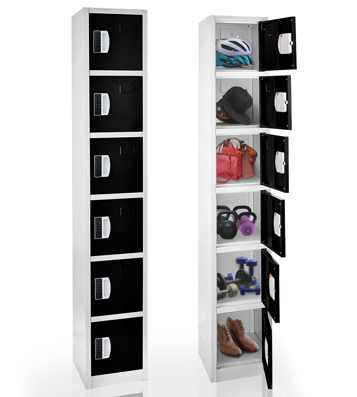 72" H x 12" W 6-Tier Steel Storage Locker with Digital Lock, Black,