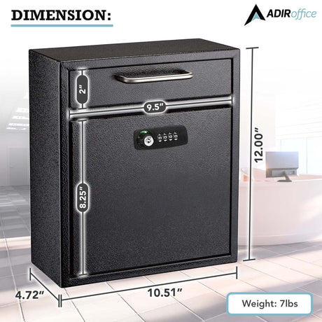 Medium Wall Mountable Mailbox with Key and Combination lock (Model ADI631-05-BLK-KC)