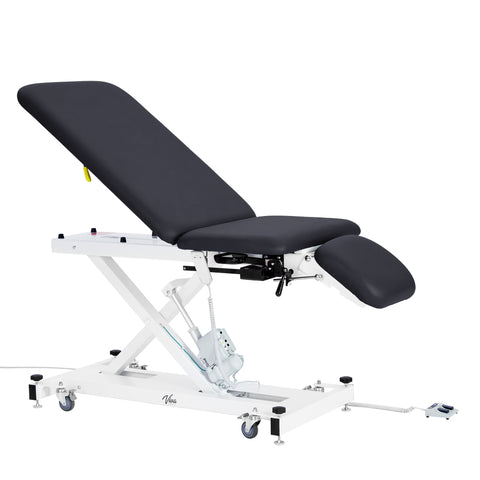 VivaComfort XRO Series 3-Section Electric Height and Back Adjustable Exam Table with Stirrups, 600 lbs Capacity, Black