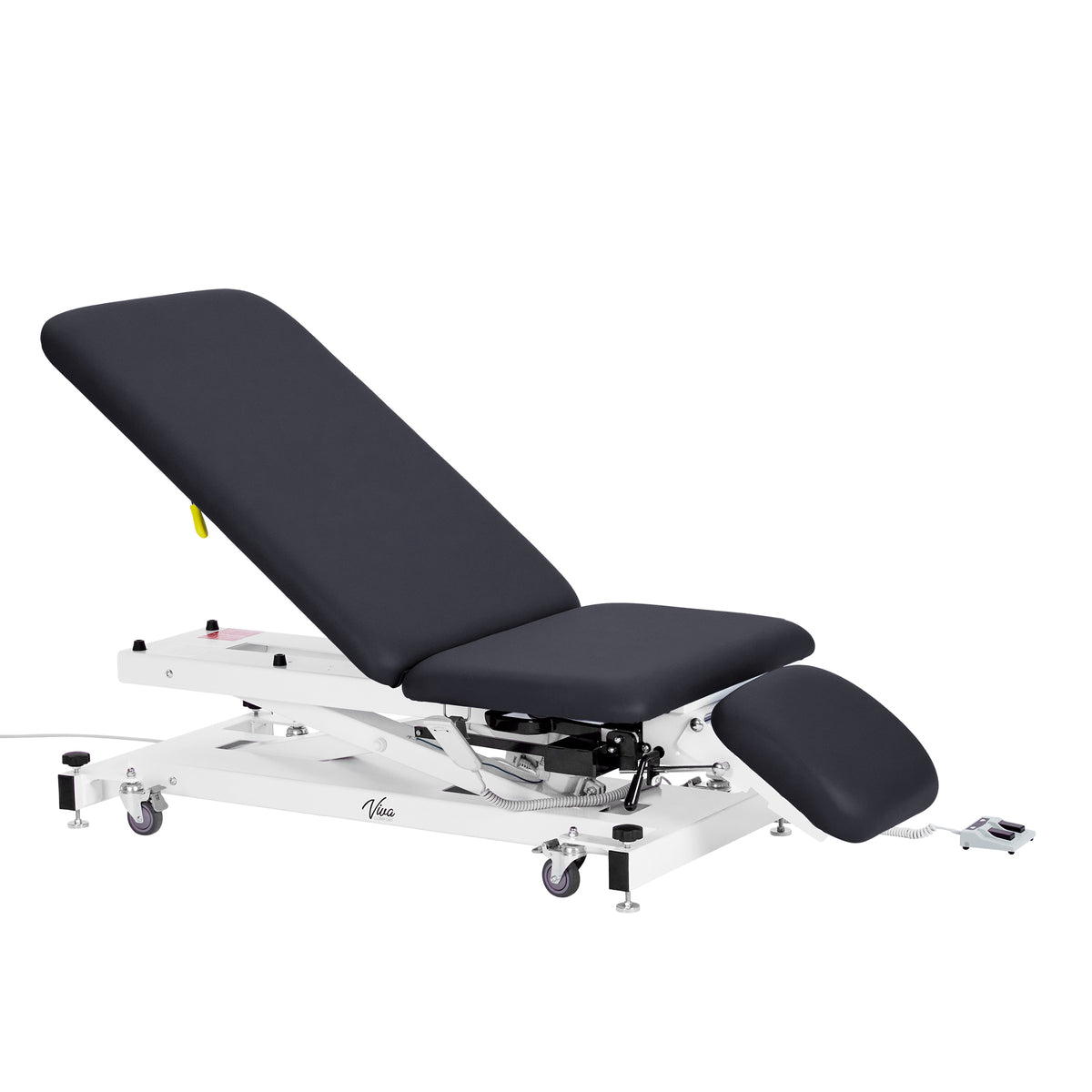 VivaComfort XRO Series 3-Section Electric Height and Back Adjustable Exam Table with Stirrups, 600 lbs Capacity, Black