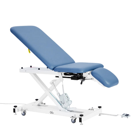 VivaComfort XRO Series 3-Section Electric Height and Back Adjustable Exam Table with Stirrups, 600 lbs Capacity, Blue