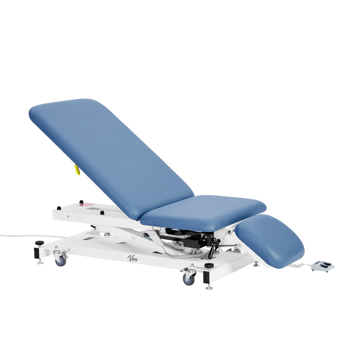 VivaComfort XRO Series 3-Section Electric Height and Back Adjustable Exam Table with Stirrups, 600 lbs Capacity, Blue