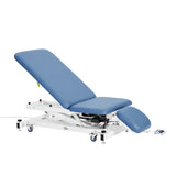 VivaComfort XRO Series 3-Section Electric Height and Back Adjustable Exam Table with Stirrups, 600 lbs Capacity, Blue