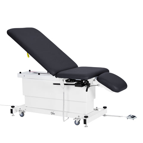 VivaComfort XRO Series 3-Section Electric Height and Back Adjustable Exam Table with Stirrups, 600 lb Capacity, Black