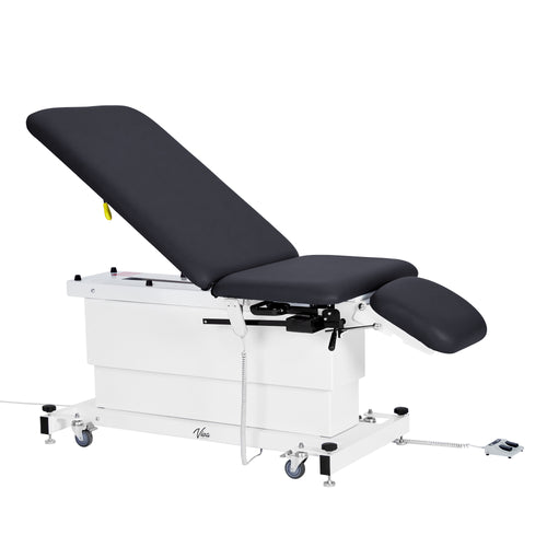 VivaComfort XRO Series 3-Section Electric Height and Back Adjustable Exam Table with Stirrups, 600 lb Capacity, Black