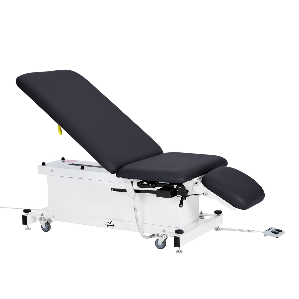 VivaComfort XRO Series 3-Section Electric Height and Back Adjustable Exam Table with Stirrups, 600 lb Capacity, Black