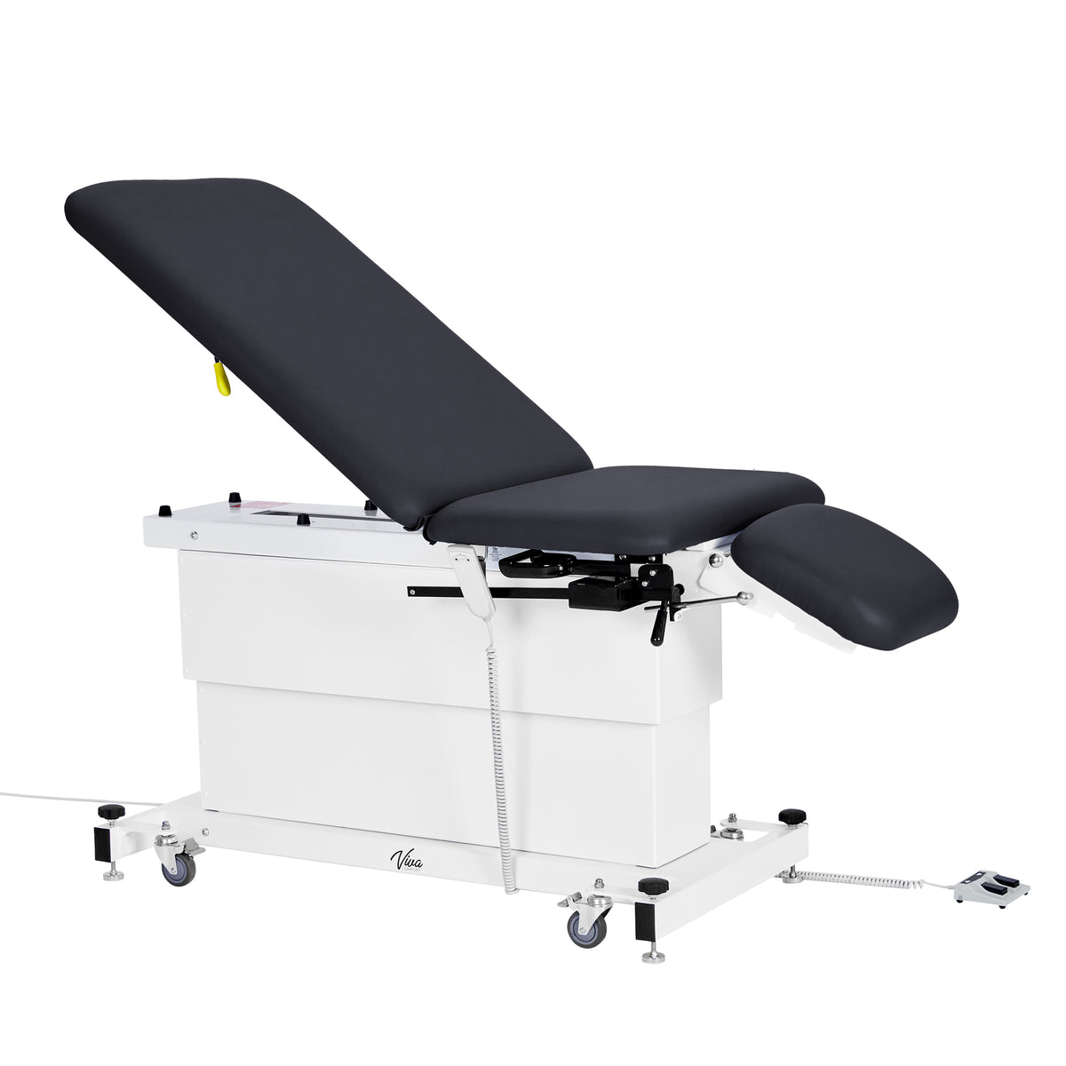VivaComfort XRO Series 3-Section Electric Height and Back Adjustable Exam Table with Stirrups, 600 lb Capacity, Black