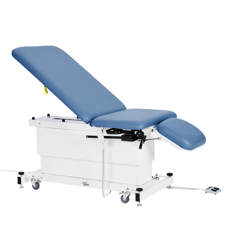 VivaComfort XRO Series 3-Section Electric Height and Back Adjustable Exam Table with Stirrups, 600 lb Capacity, Blue