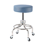 VivaComfort Pneumatic Height Control Antimicrobial Upholstery Exam Stool with Circular Foot Ring, 300 lb Capacity, Blue