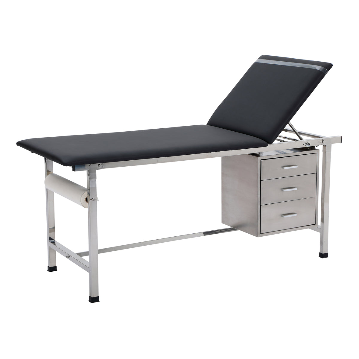 VivaComfort Three-Drawer Storage Set for Adjustable Medical Exam Tables, 18 lb Capacity, Stainless Steel