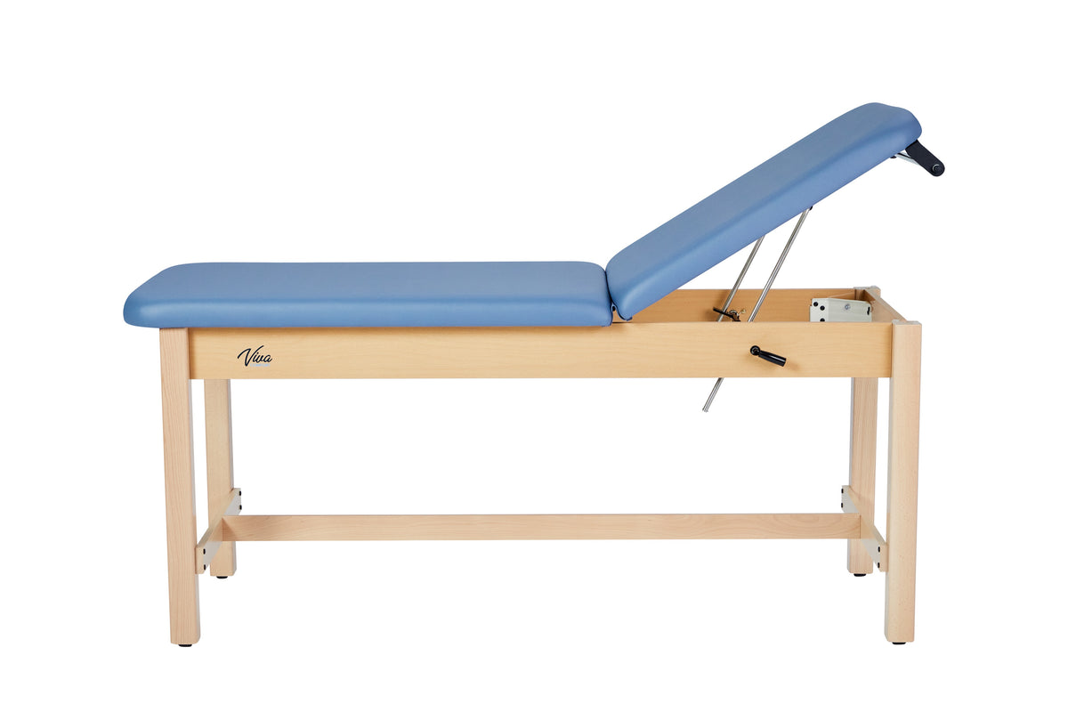 VivaComfort Aristo Wood H-Brace Physician Exam Table with Adjustable Backrest, 27”, Black, 500 lb Capacity, Blue